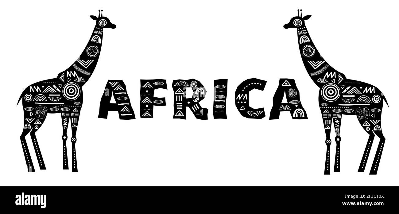 Bannière africaine avec girafes à motifs, bannière tribale noire et blanche Illustration de Vecteur