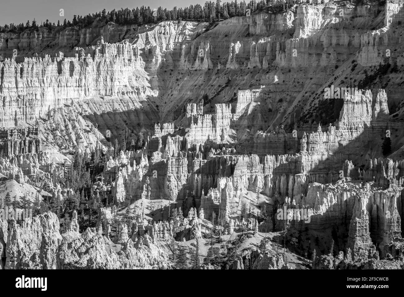 Parc national de Bryce Canyon, États-Unis. Paysage noir et blanc pris au coucher du soleil Banque D'Images