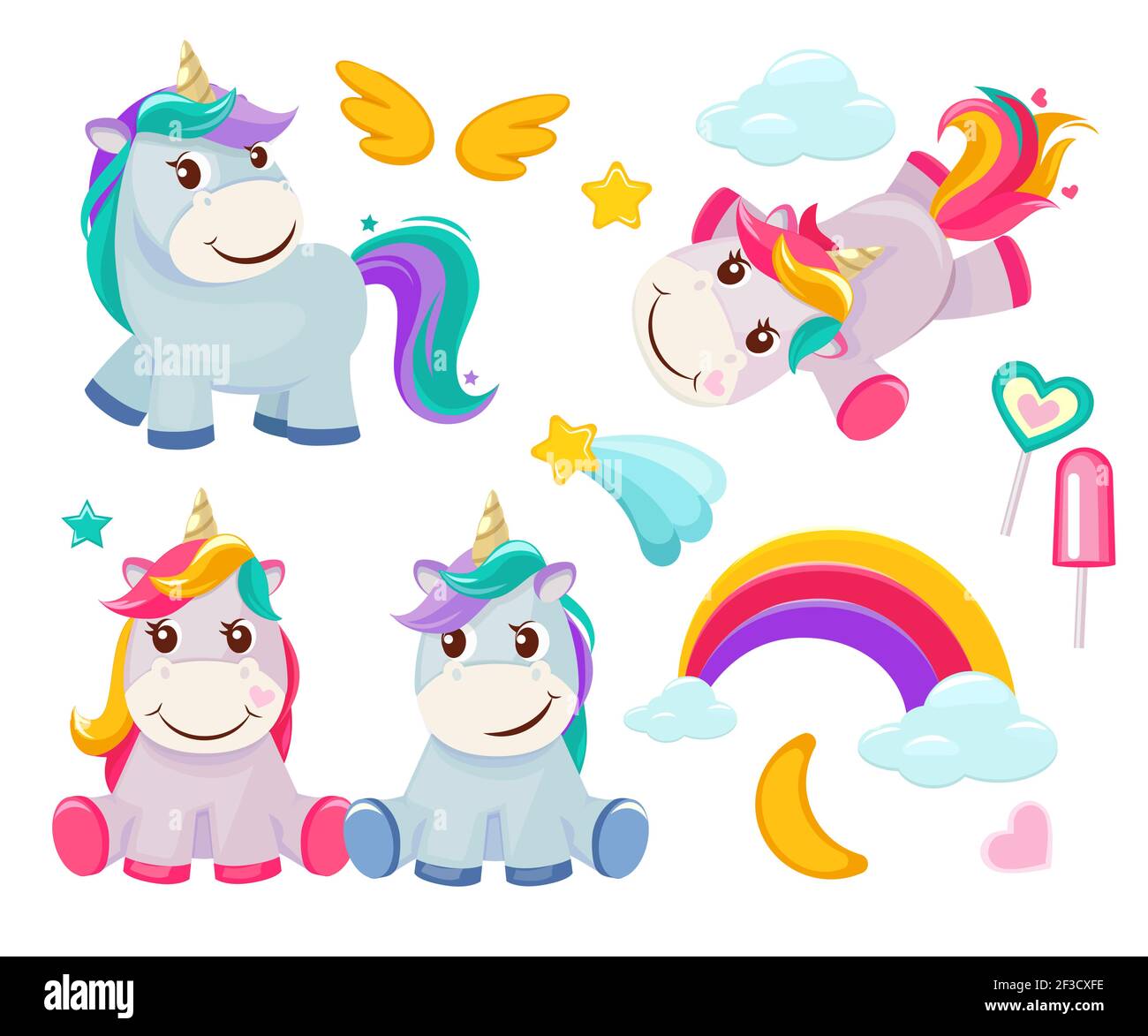 Unicorn Animaux Magiques Mignon Joyeux Anniversaire Symboles Petit Poney Bebe Cheval Vecteur Couleur Dessins Animes Image Vectorielle Stock Alamy
