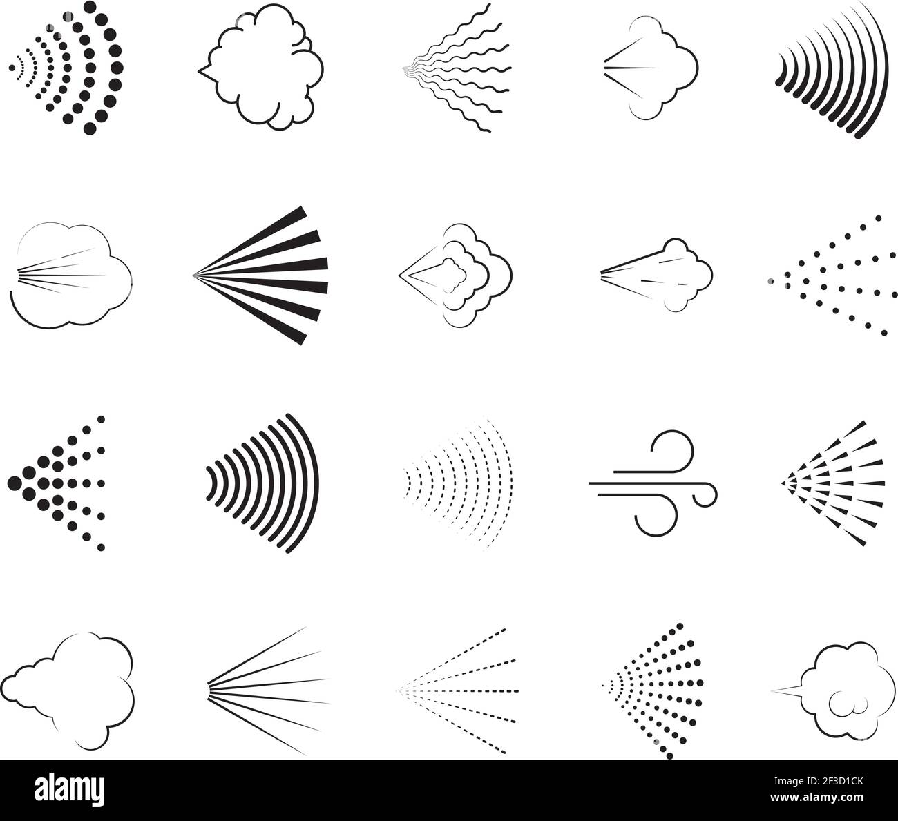 Symboles de pulvérisation. Ensemble d'icônes vectorielles de désodorisant pour douche à jet de vapeur et de gaz d'eau Illustration de Vecteur