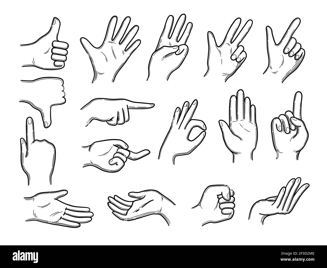 Les mains griffés. Gestes d'expression les mains humaines pointent le vecteur secouant le style dessiné à la main Illustration de Vecteur