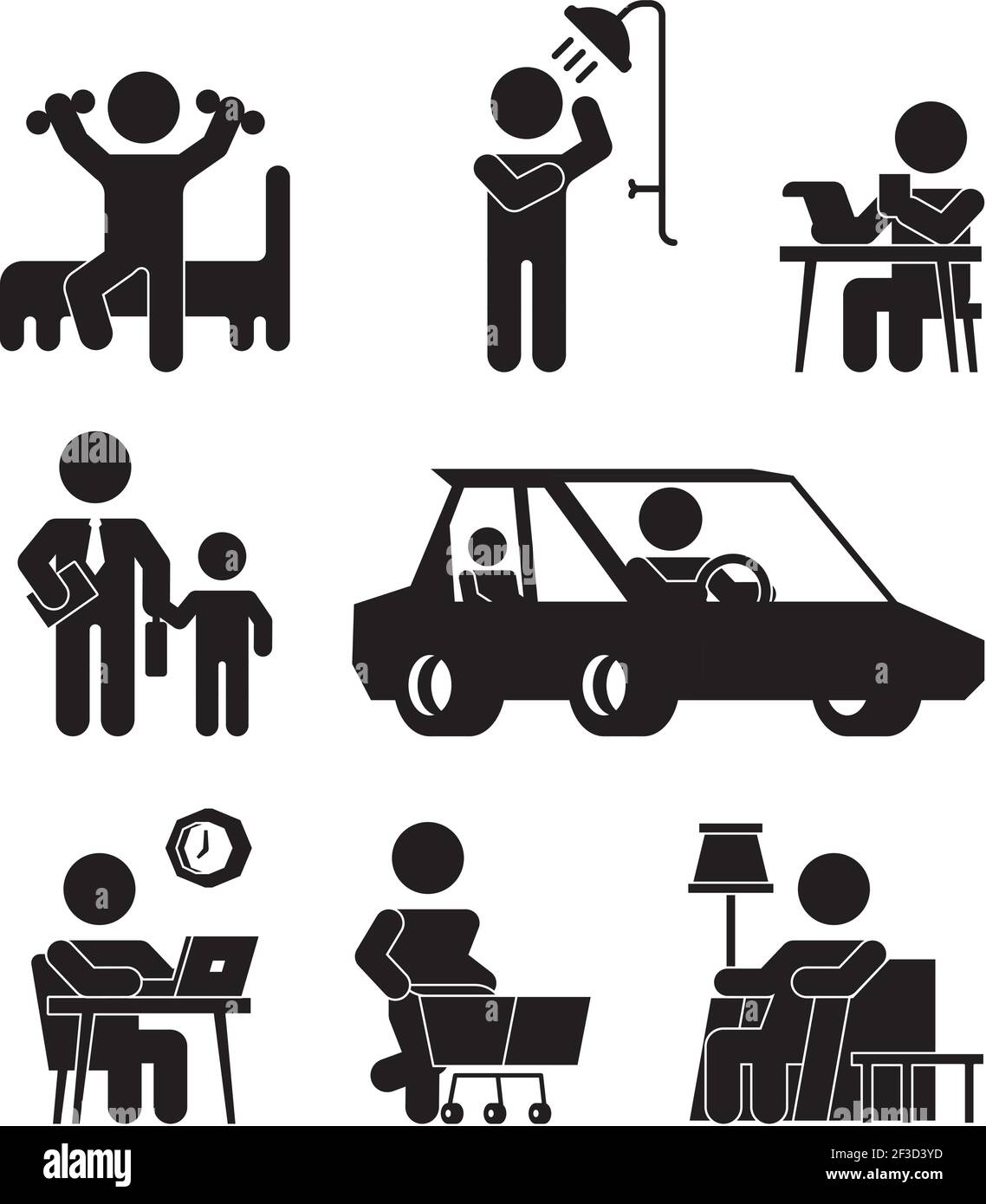 Icônes de routine quotidienne. Active personne style de vie silhouettes ...