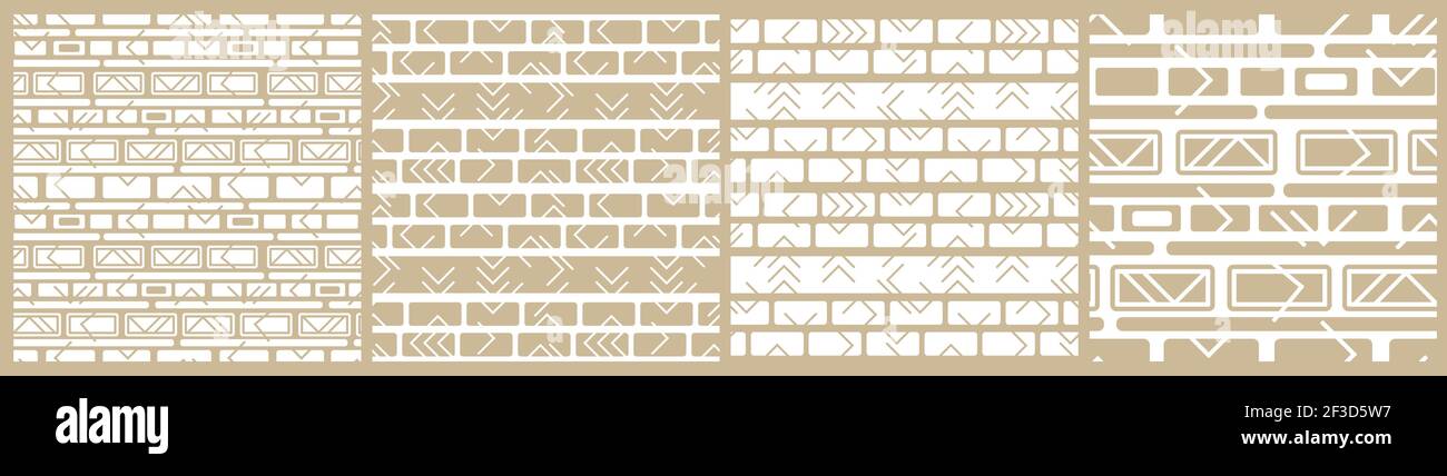 Ensemble de motifs de bordure sans couture géométriques abstraits et pastel beige Tribal vector. L'illustration contient des lignes, des rectangles comme des murs de briques. Horizont Illustration de Vecteur
