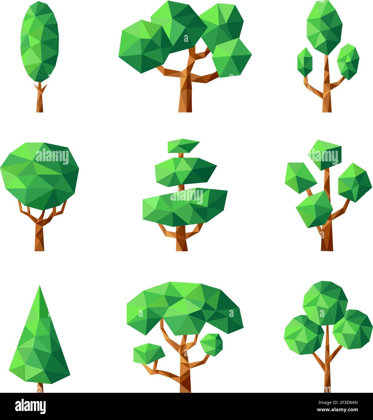 Arbre poly. Vert nature saison plantes vecteur stylisé formes géométriques bas poly images Illustration de Vecteur