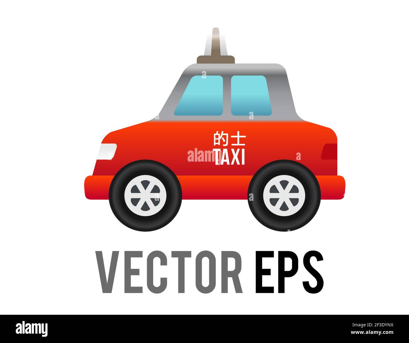 Le côté vectoriel isolé du taxi urbain rouge de hong kong icône de voiture avec fenêtre bleue en dégradé Illustration de Vecteur
