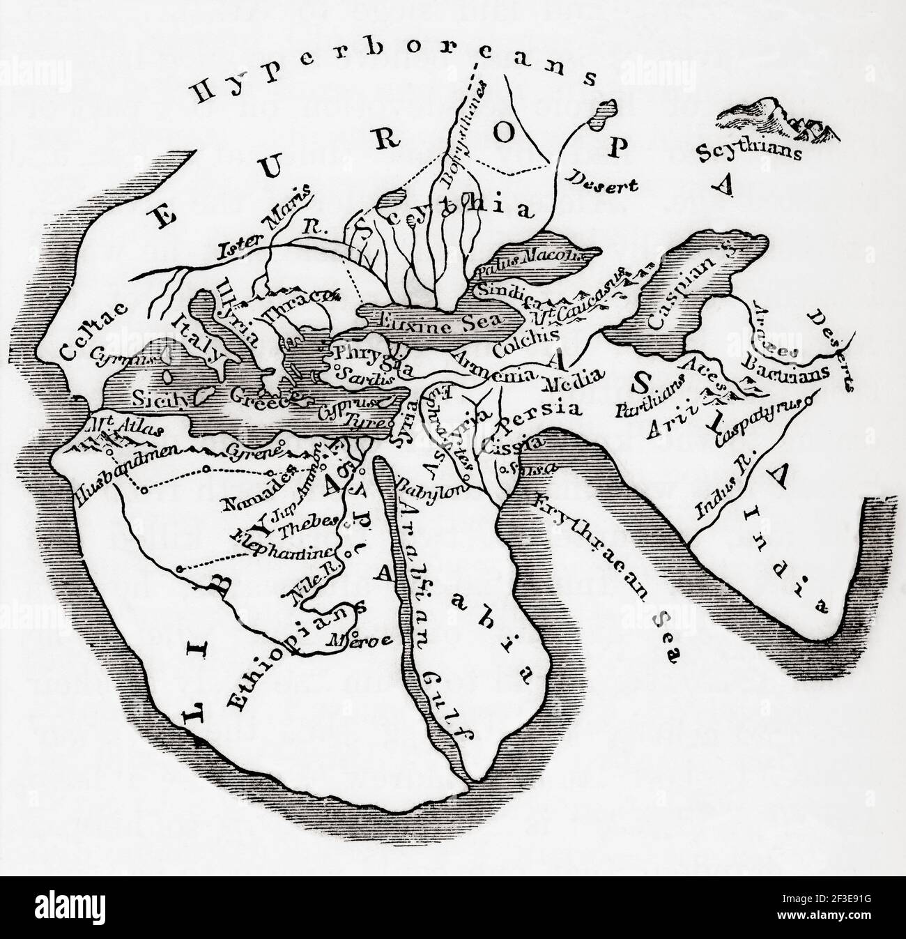 Carte du monde selon Herodotus. De l'Histoire universelle de Cassell, publié en 1888. Banque D'Images