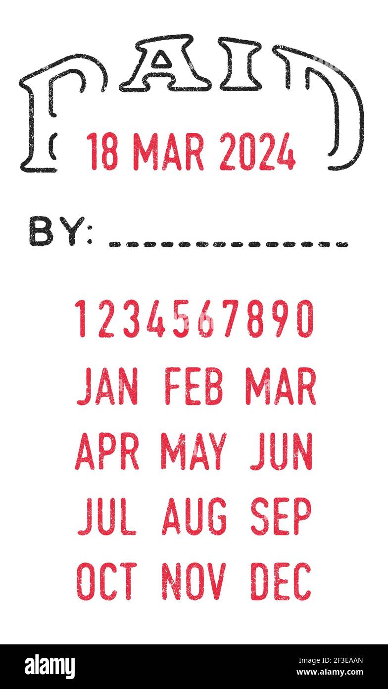 Illustration vectorielle du timbre payé et des dates modifiables (jour, mois et année) en tampons encreurs Illustration de Vecteur