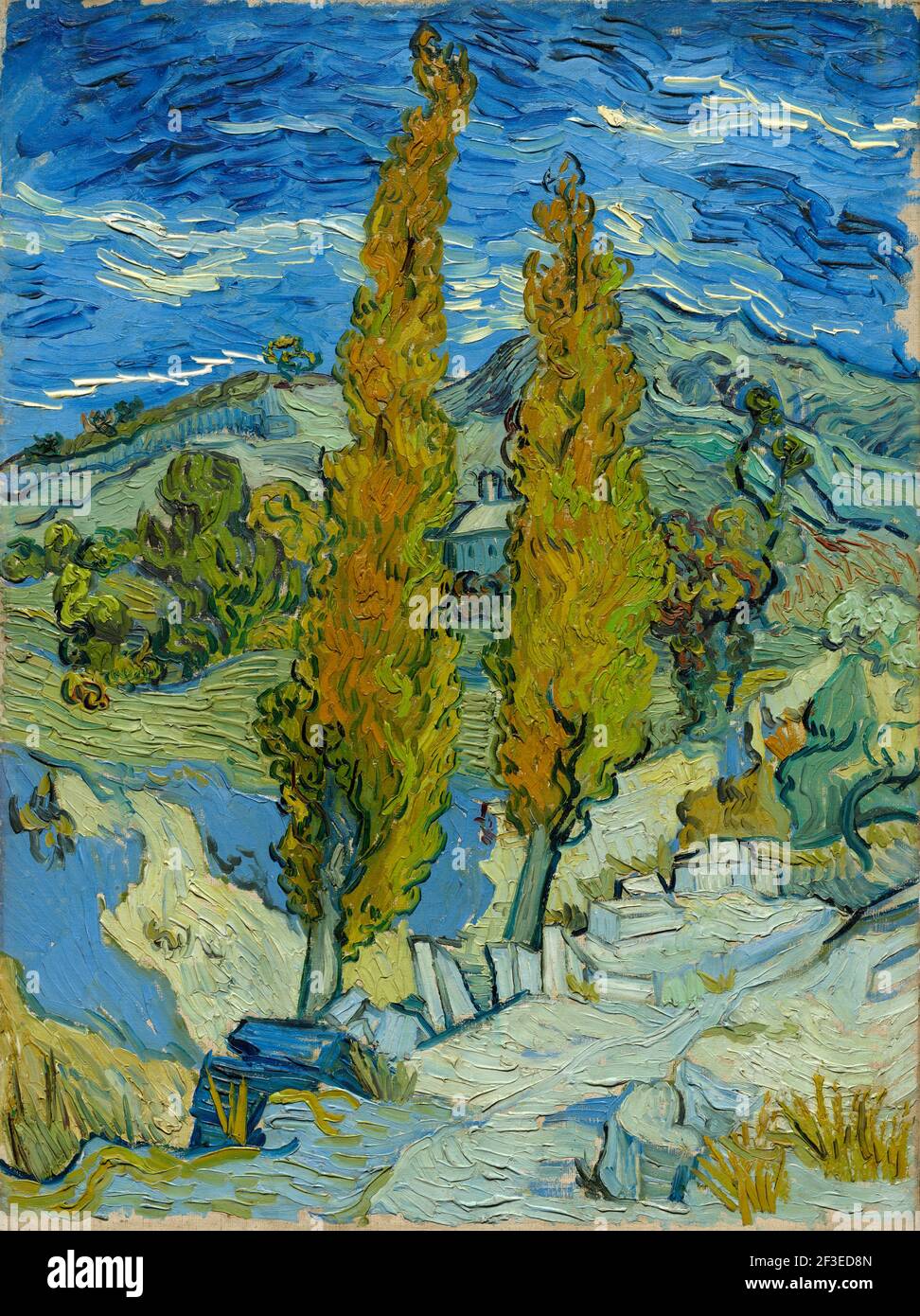 Deux Poplars dans les Alpilles près de Saint-Rémy par Vincent van Gogh, 1889 Banque D'Images