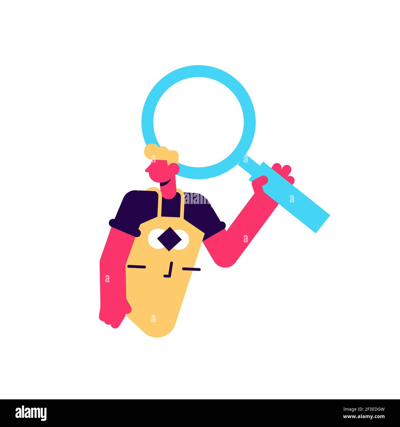 Homme de construction tenant la loupe à la main Illustration de Vecteur