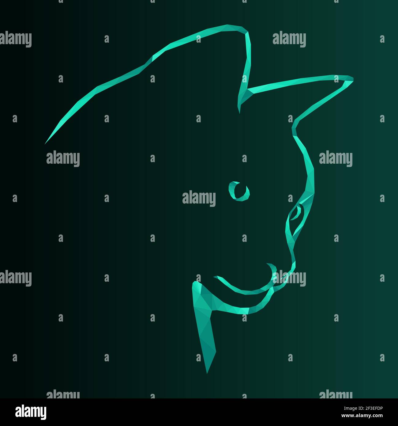 Mosaïque de chat sérieux dans des teintes turquoise isolée sur fond sombre avec dégradé, décoration sur verre Illustration de Vecteur