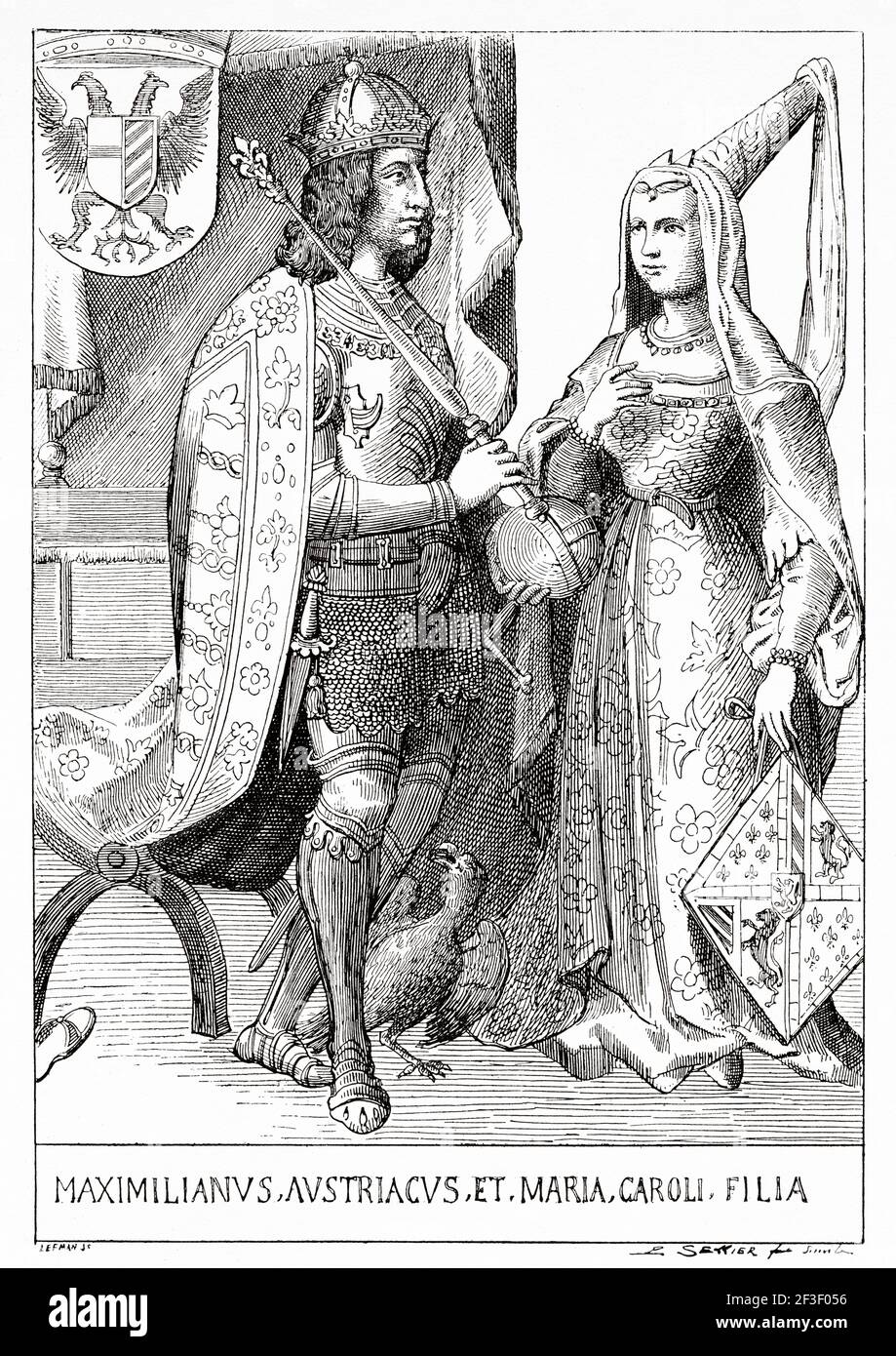 Maximilian I d'Autriche (1459-1519) et Marie de Bourgogne, Europe. Ancienne illustration gravée du XIXe siècle des histoires de l'ancien temps 1889 Banque D'Images