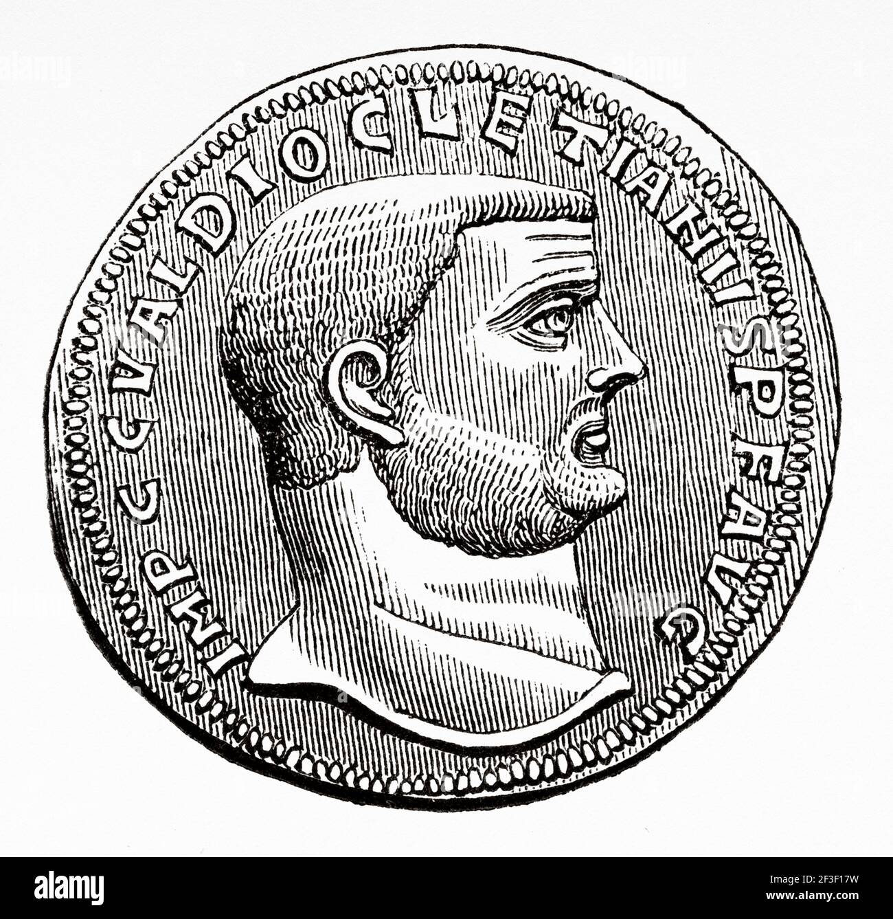 Médaille de l'empereur dioclétien. Ancienne illustration gravée du XIXe siècle de Jésus-Christ par Veuillot 1890 Banque D'Images