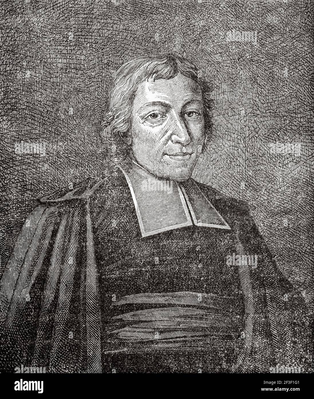 Portrait de Saint Jean Baptiste de la salle (1651-1719) prêtre français, réformateur éducatif, fondateur de l'Institut des Frères des écoles chrétiennes. Ancienne illustration gravée du XIXe siècle de Jésus-Christ par Veuillot 1890 Banque D'Images