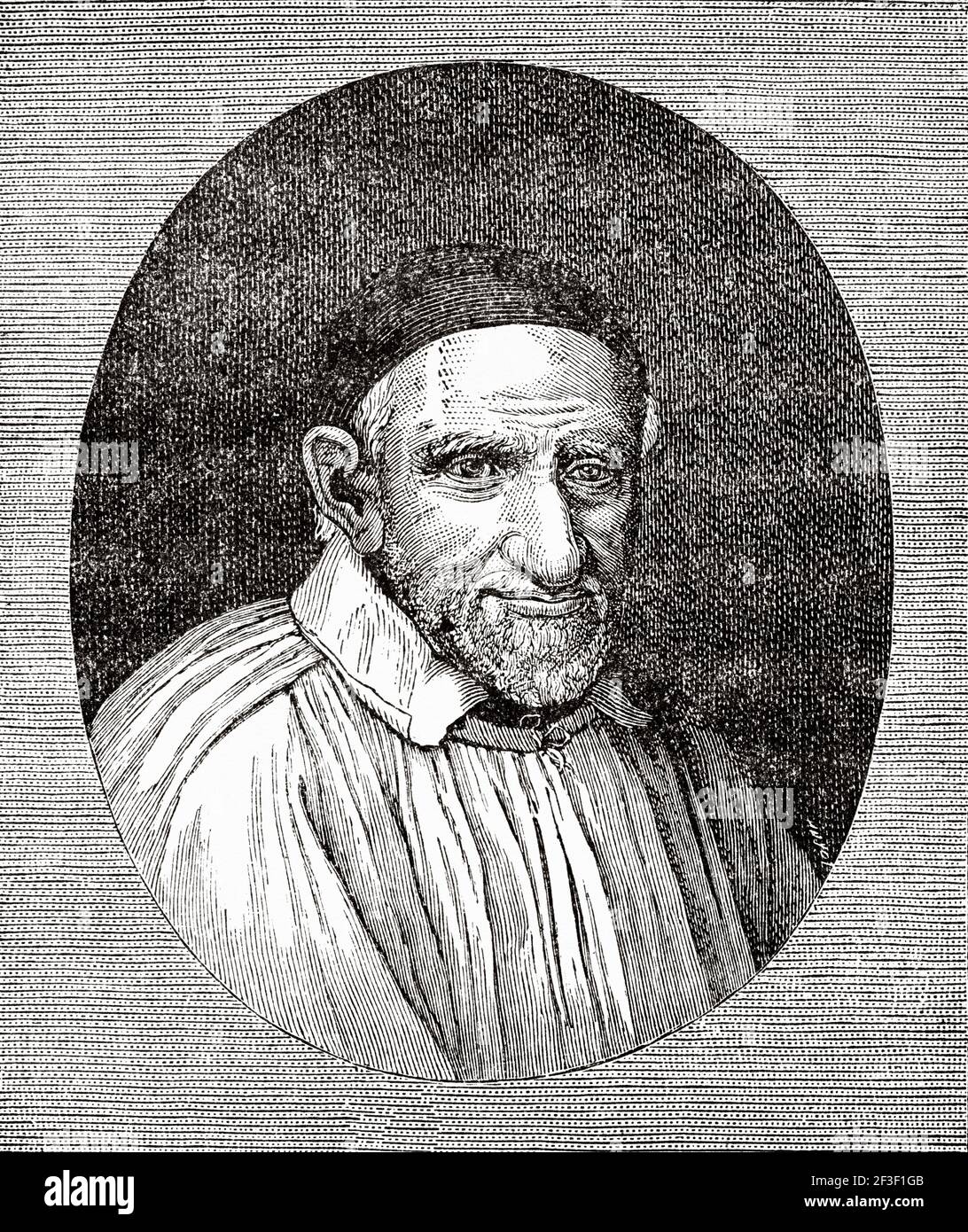 Saint Vincent de Paul (1581-1660) prêtre catholique français et Saint qui s'est consacré à servir les pauvres. Ancienne illustration gravée du XIXe siècle de Jésus-Christ par Veuillot 1890 Banque D'Images