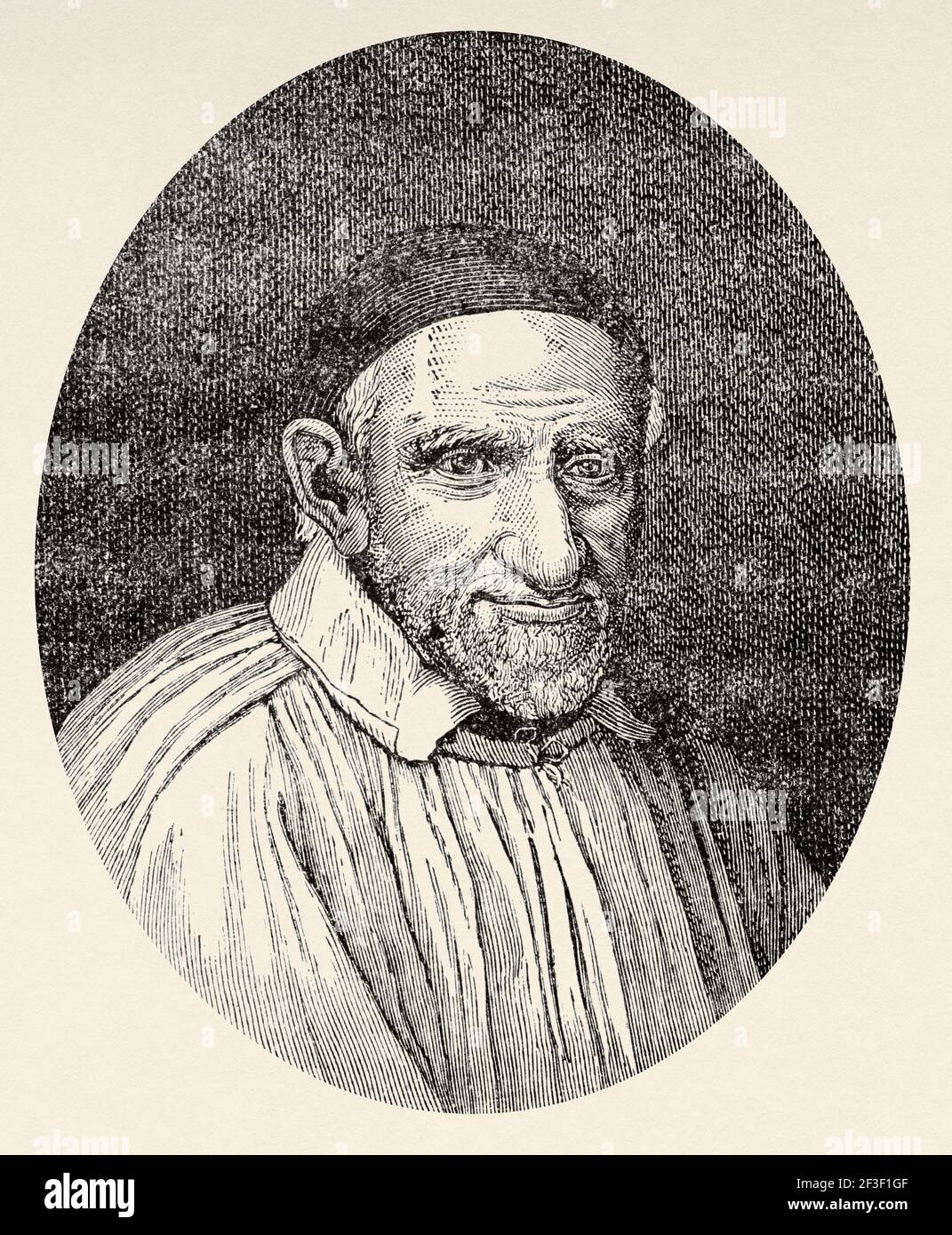 Saint Vincent de Paul (1581-1660) prêtre catholique français et Saint qui s'est consacré à servir les pauvres. Ancienne illustration gravée du XIXe siècle de Jésus-Christ par Veuillot 1890 Banque D'Images