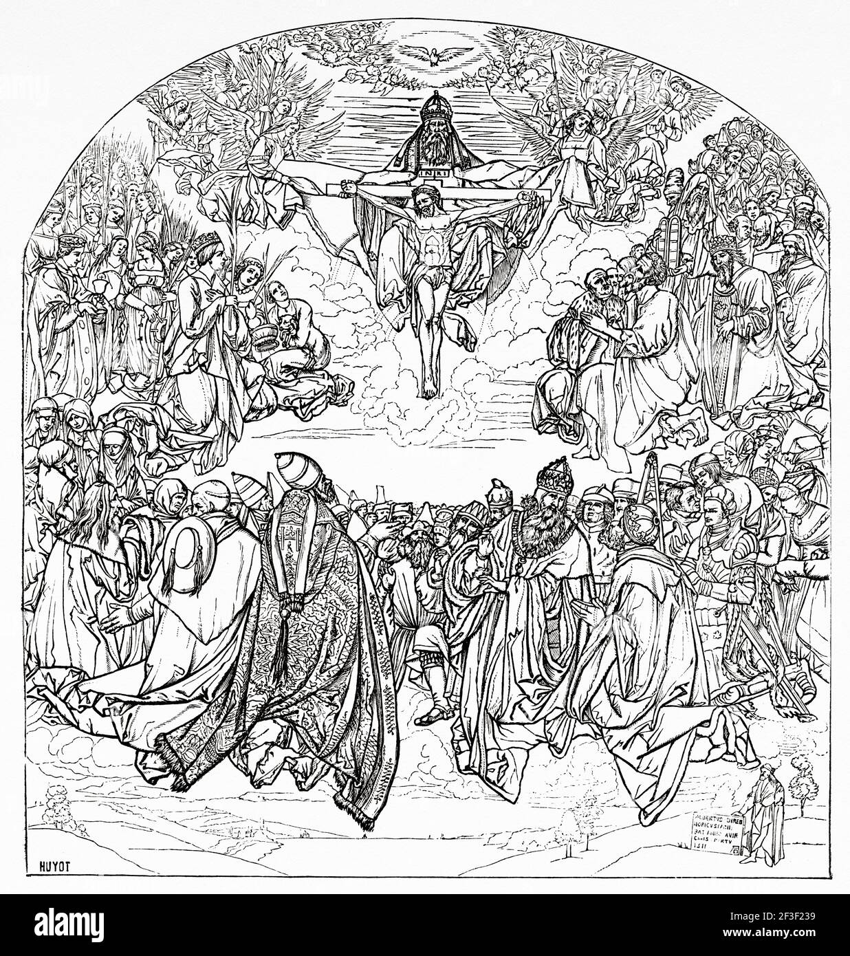 Adoration de la Trinité par Albrecht Durer 1471-1528 peintre allemand. Ancienne illustration gravée du XIXe siècle de Jésus-Christ par Veuillot 1890 Banque D'Images