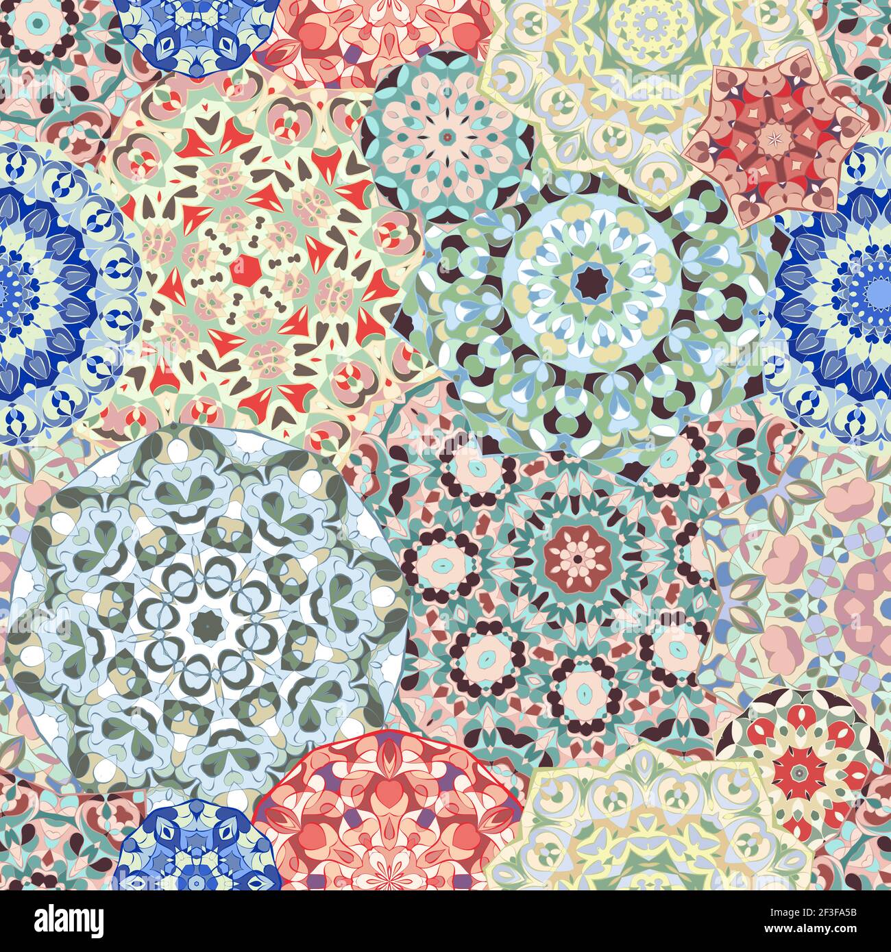 Motif lumineux sans couture avec des mandalas colorés de style oriental. Décoration multicolore arabe pour impression sur papier de minerai de tissu. Illustration de Vecteur