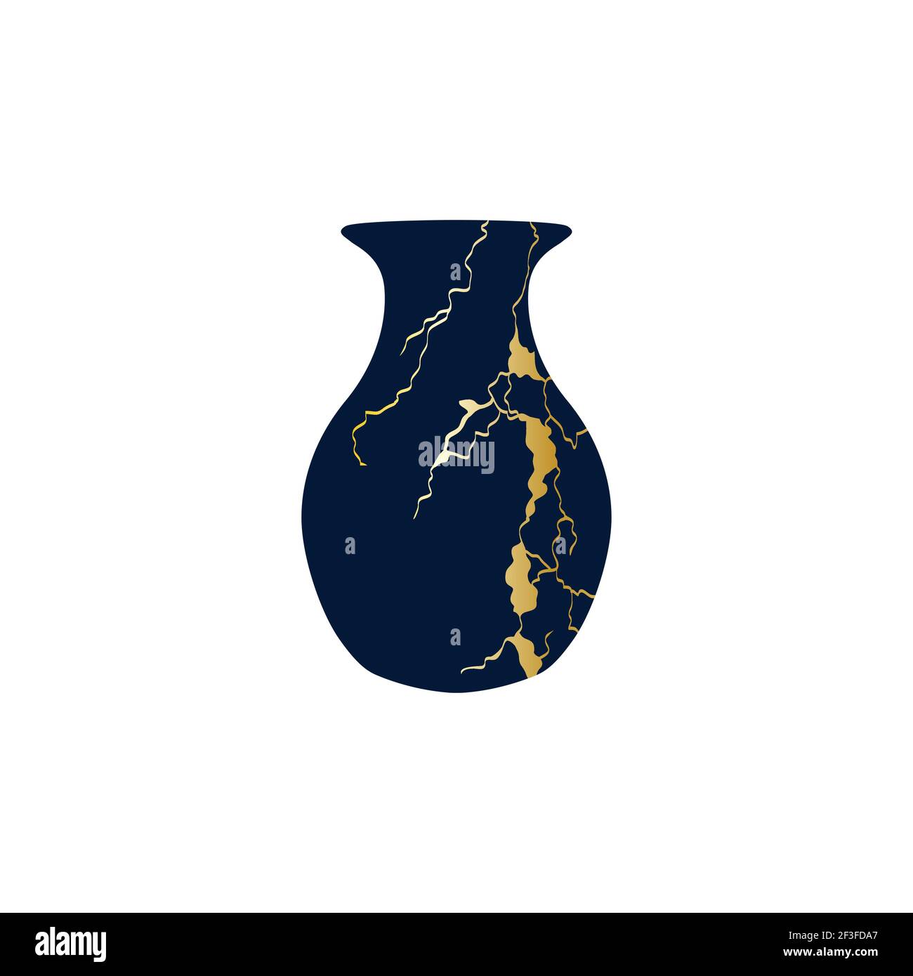 Vase japonais kintsugi rénové art couleur dessin gravure illustration