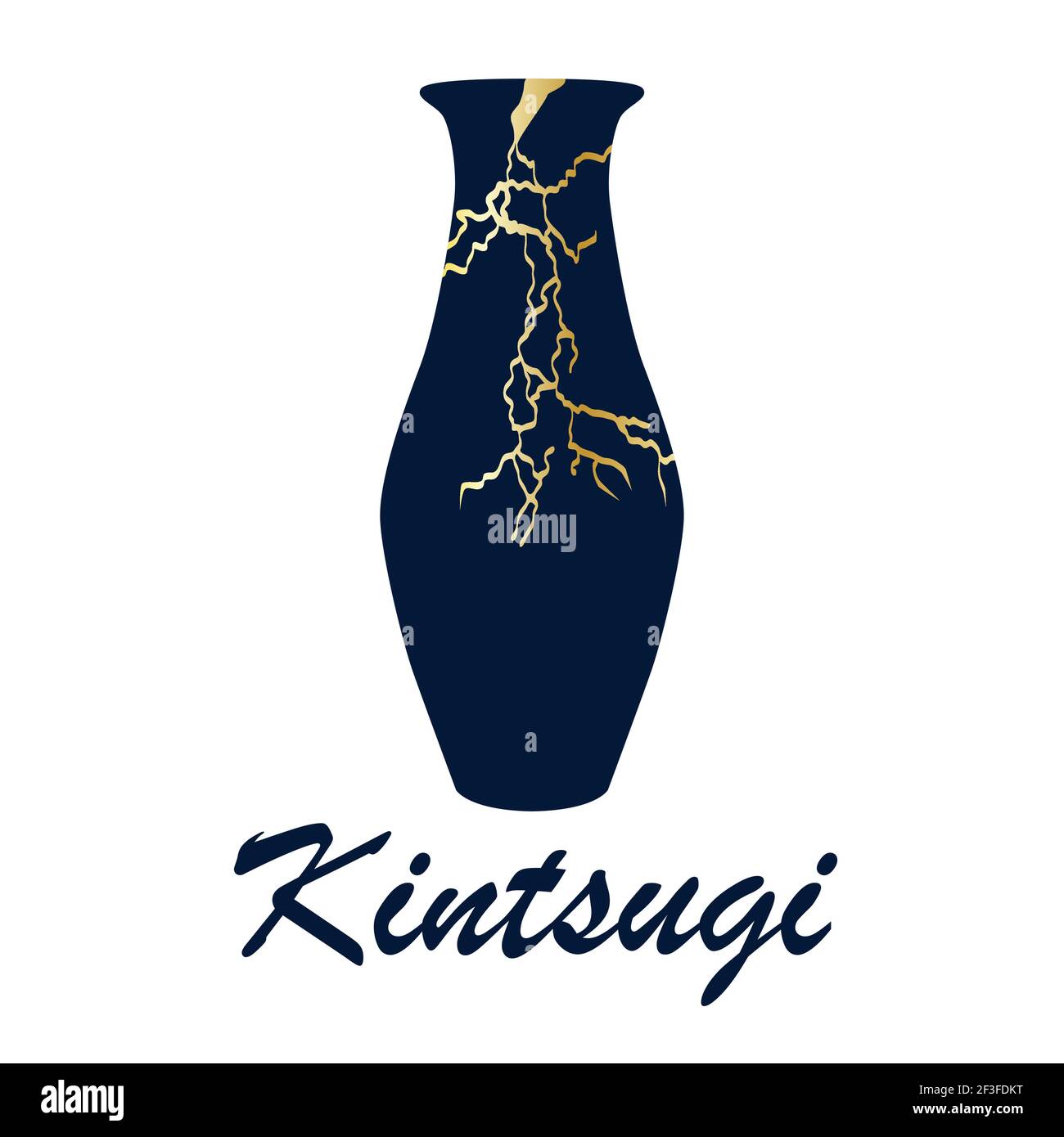 Vase japonais kintsugi rénové art couleur dessin gravure illustration