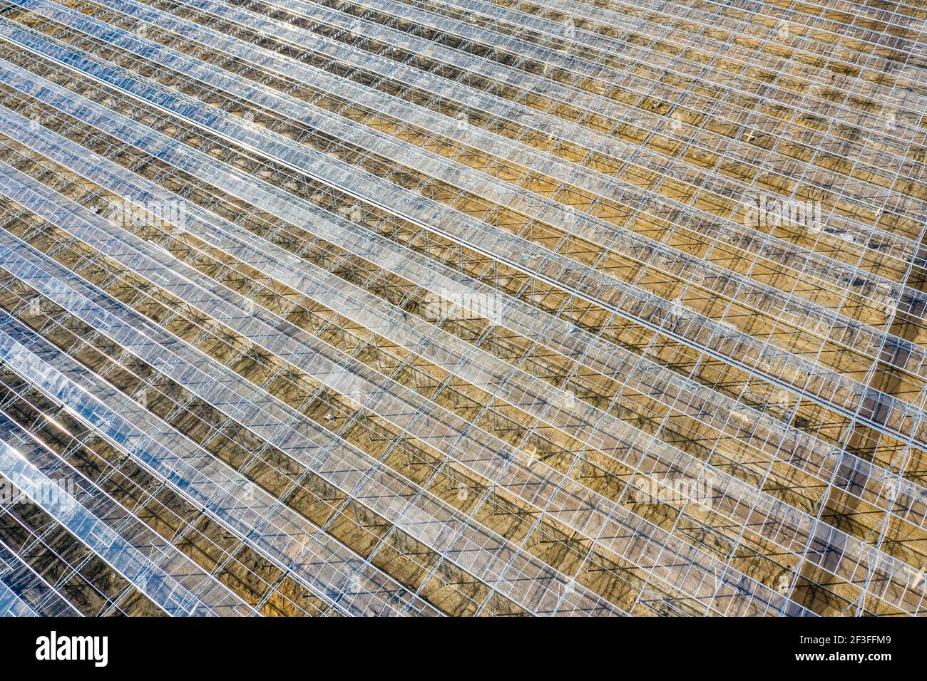 Construction de serres industrielles vue aérienne. Nourrir la planète, nourrir les gens. Banque D'Images Construction de serres industrielles vue aérienne. Nourrir la planète, nourrir les gens. Banque D'Images