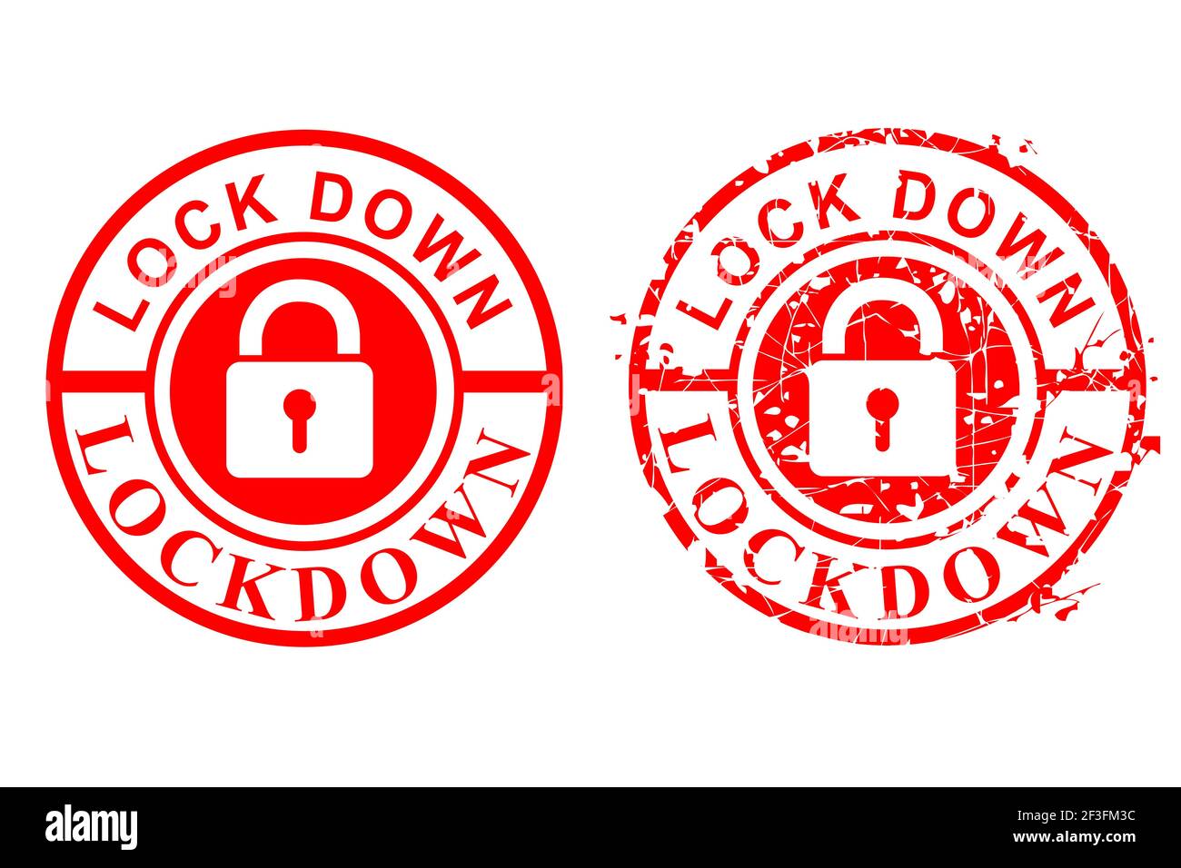 Vector 2 style Red Circle Rust Grunge et Clean Red Rubber Stamp, Lock down, isolé sur blanc Illustration de Vecteur