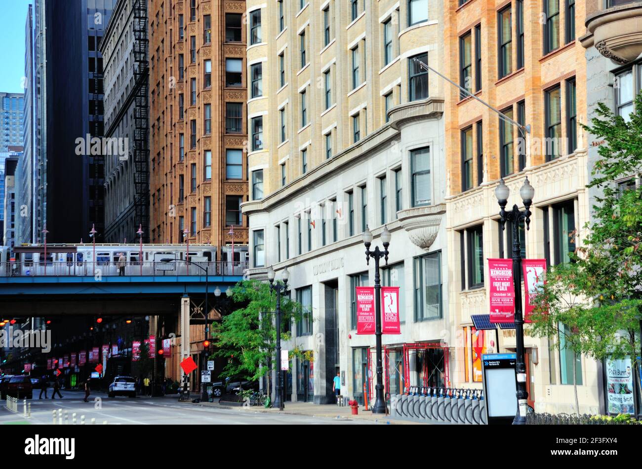 Chicago, Illinois, États-Unis. Architecture historique sur South Dearborn Street, dans le centre-ville de Chicago, dans le quartier Loop. Banque D'Images