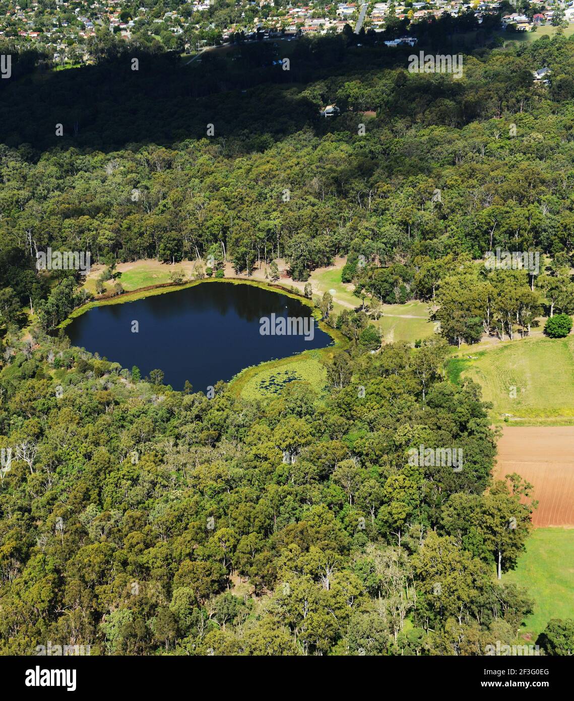 Paysages aériens des zones rurales de la ferme dans le Queensland, en Australie. Banque D'Images