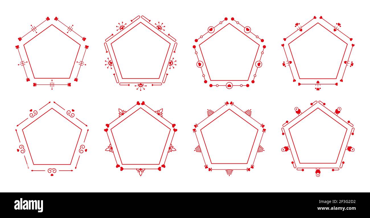 Cadre Pentagone élégant avec coeur rouge ornemental. Bordure graphique vintage pour certificat, monogrammes, texte mariage, carte d'invitation ou jour de la Saint-Valentin. Cadres décoratifs illustration vectorielle isolée Illustration de Vecteur