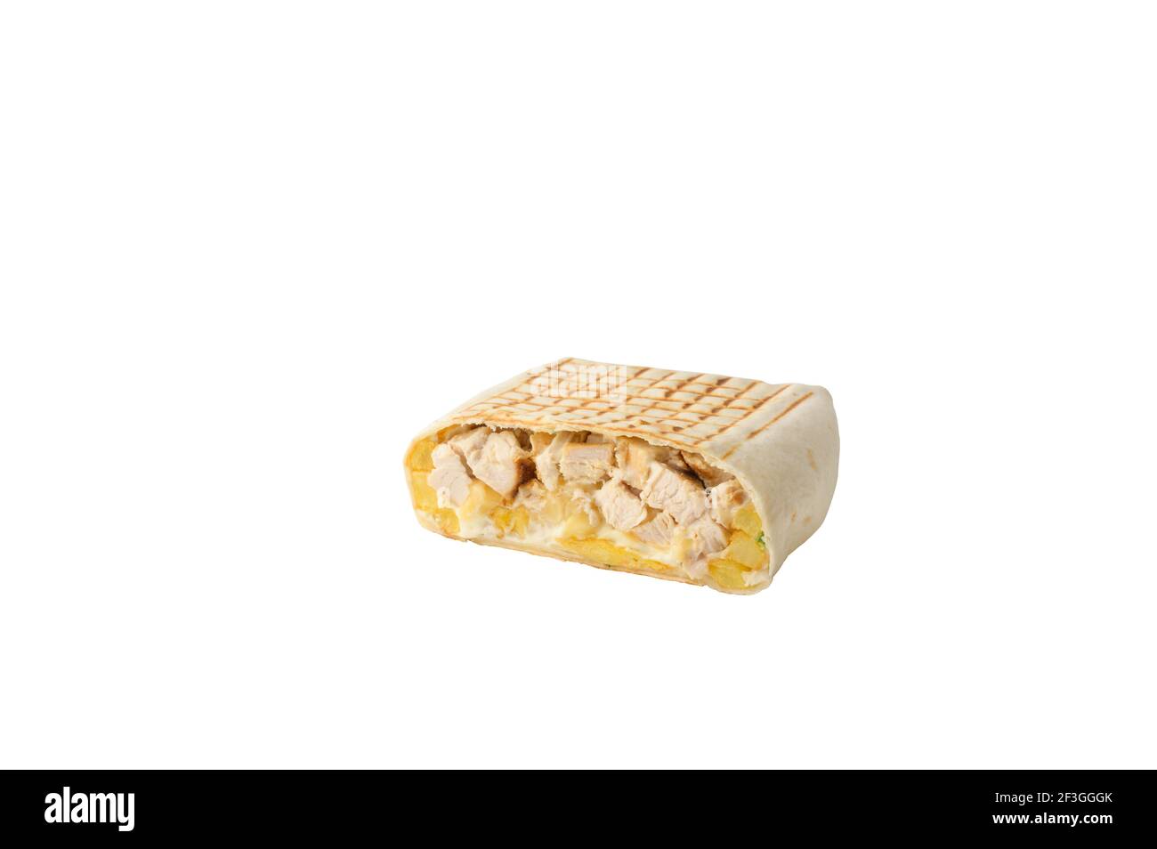 cuisine mexicaine traditionnelle plat otacos avec fromage pomme de terre et viande de poulet farce tortilla coupée sur fond blanc isolé Banque D'Images