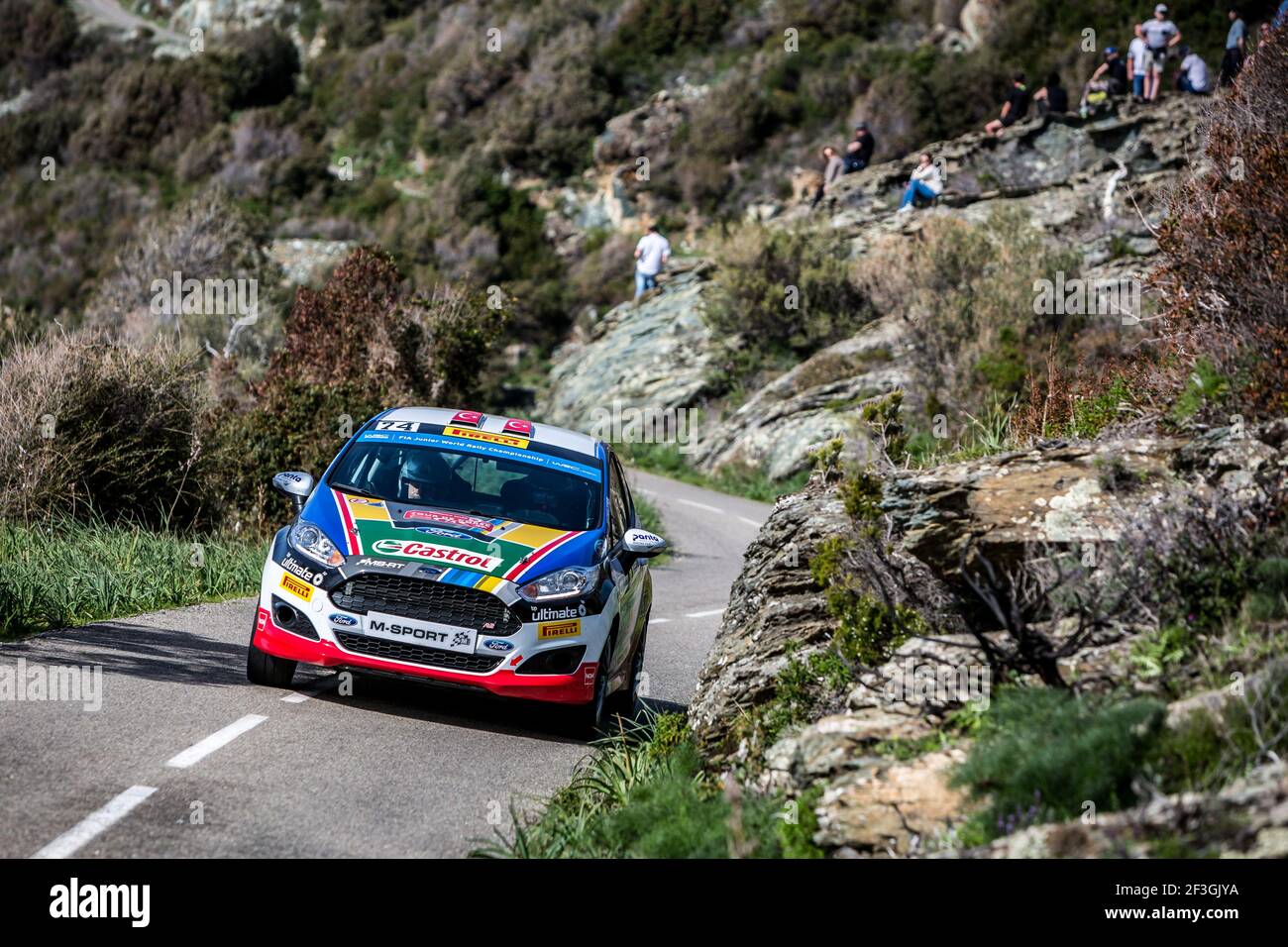 74 BANAZ BUGRA (TUR), ERDENER Burak (TUR), FORD FIESTA, CASTROL FORD ÉQUIPE TURKIYE action pendant le Championnat mondial de voitures de rallye WRC 2018, Tour de Corse rallye du 5 au 8 avril à Ajaccio, France - photo Thomas Fenetre / DPPI Banque D'Images