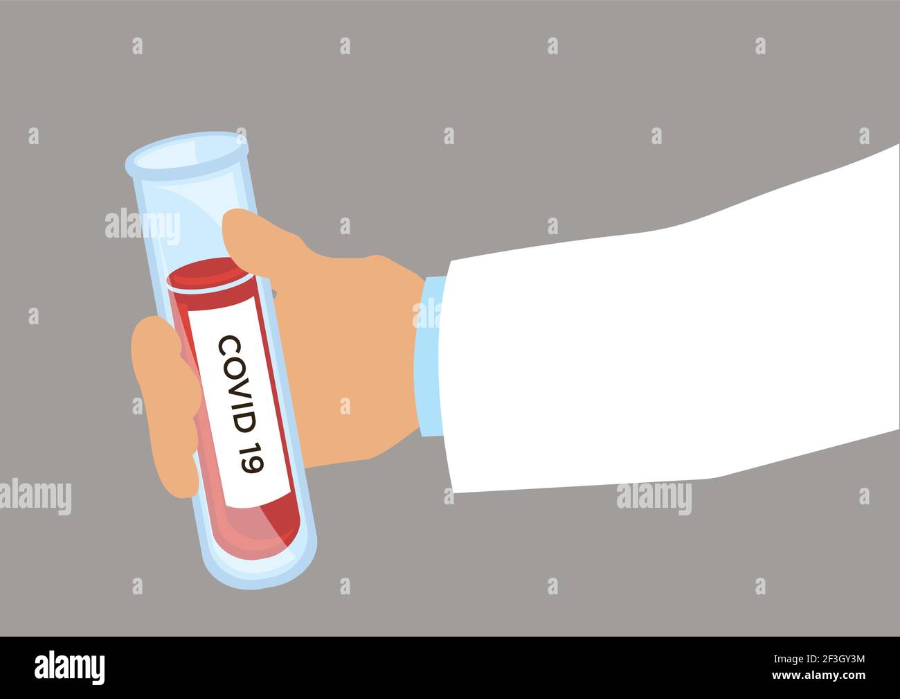 Tubes à essai pour échantillons de sang dans la main du testeur. Échantillon de sang pour test COVID-19. Illustration vectorielle Illustration de Vecteur
