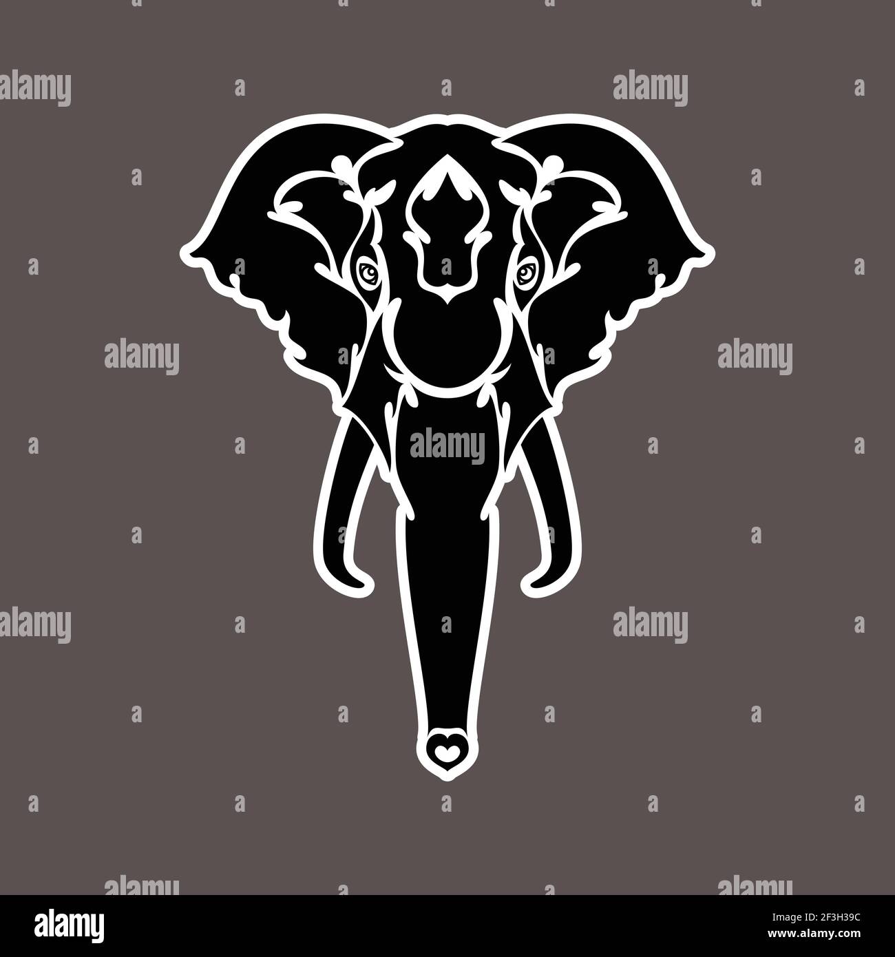 Portrait abstrait dessiné à la main d'un éléphant. Autocollant. Illustration vectorielle stylisée isolée sur fond sombre. Illustration de Vecteur