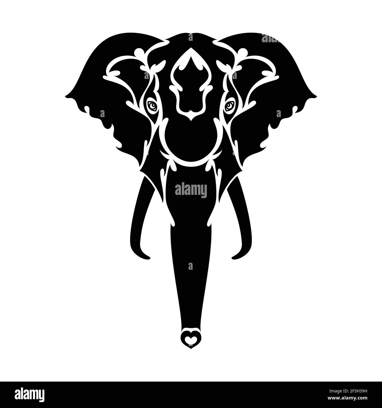 Portrait abstrait dessiné à la main d'un éléphant pour tatouage, logo, décoration murale, motif imprimé T-shirt ou extérieur. Illustration vectorielle stylisée Illustration de Vecteur