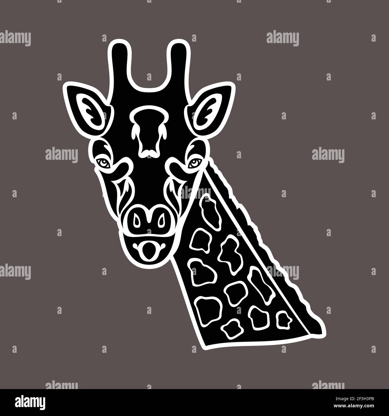 Portrait abstrait dessiné à la main d'une girafe. Autocollant. Illustration vectorielle stylisée isolée sur fond sombre. Illustration de Vecteur
