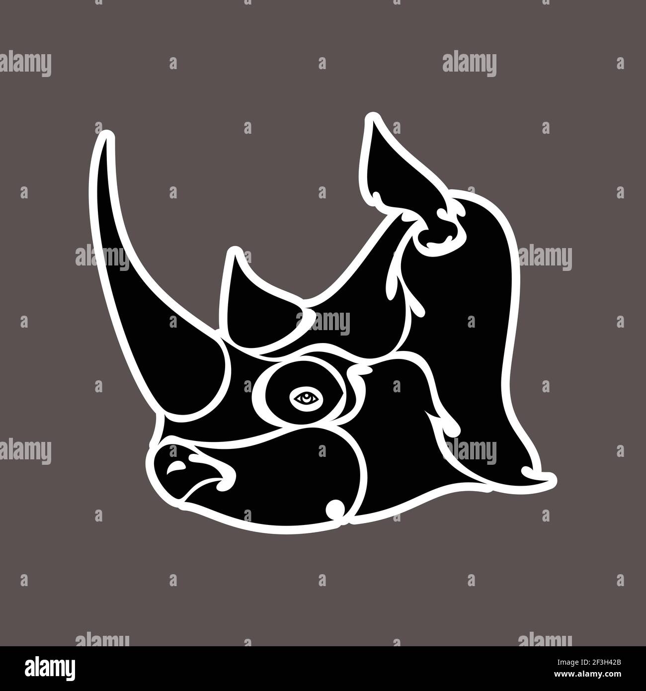 Portrait abstrait dessiné à la main d'un rhinocéros. Autocollant. Illustration vectorielle stylisée isolée sur fond sombre. Illustration de Vecteur