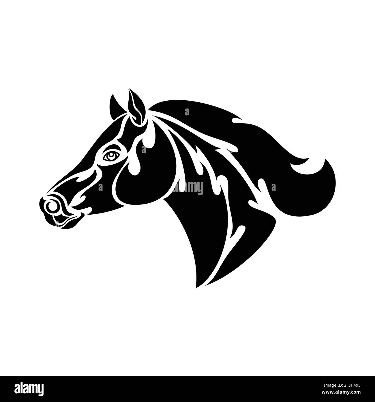 Portrait abstrait dessiné à la main d'un cheval pour tatouage, logo, décoration murale, motif T-shirt, extérieur. Illustration vectorielle stylisée sur fond blanc. Illustration de Vecteur