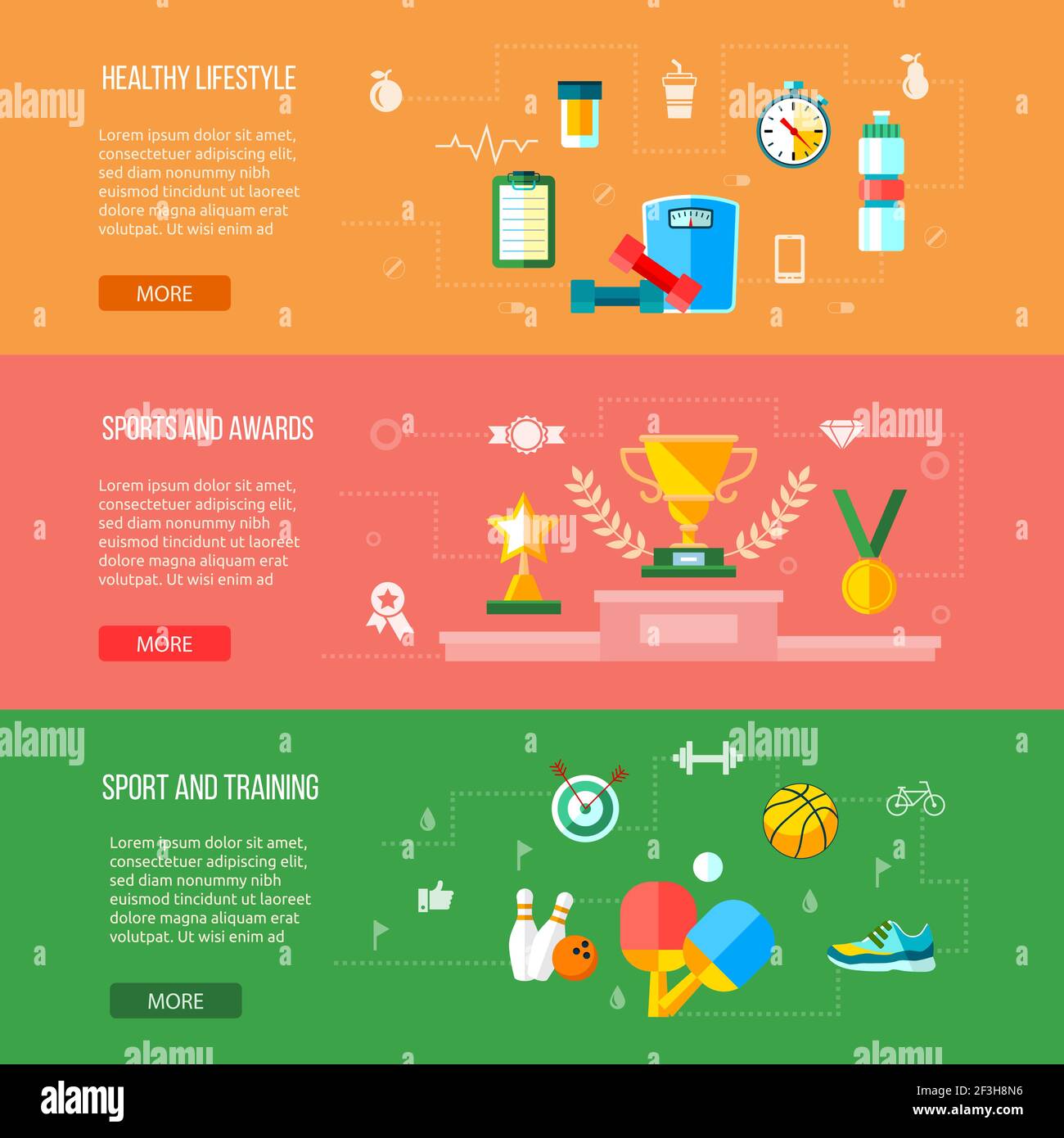 Jeu de bannières sport. Concept de mode de vie sain. Illustration de Vecteur