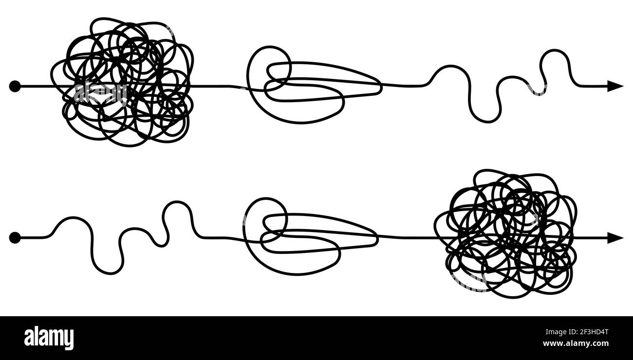 chemin de transition du mode de développement complexe au simple, vectoriel simple et complexe, optimisation de processus étape par étape, transition chaotique Illustration de Vecteur
