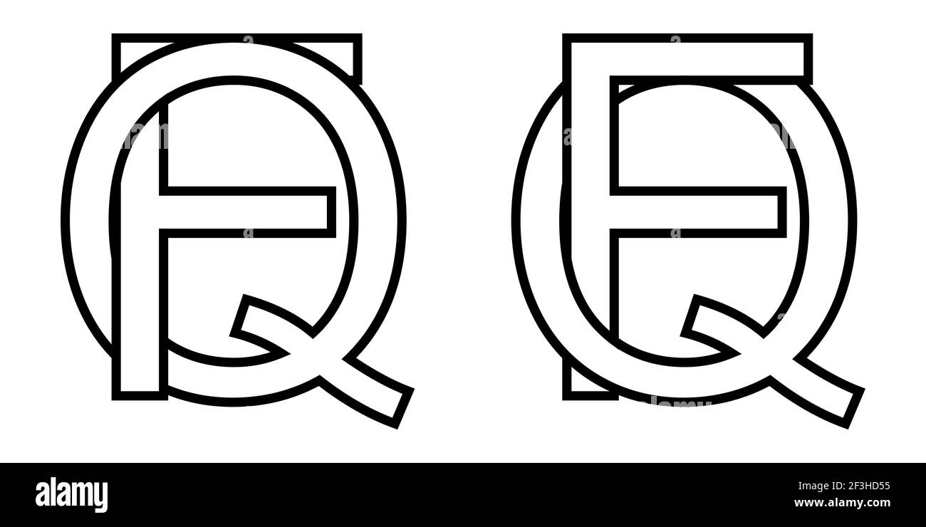 Logo signe fq et qf icône signe lettres entrelacées q, F vecteur logo qf, fq première majuscule motif alphabet q f Illustration de Vecteur