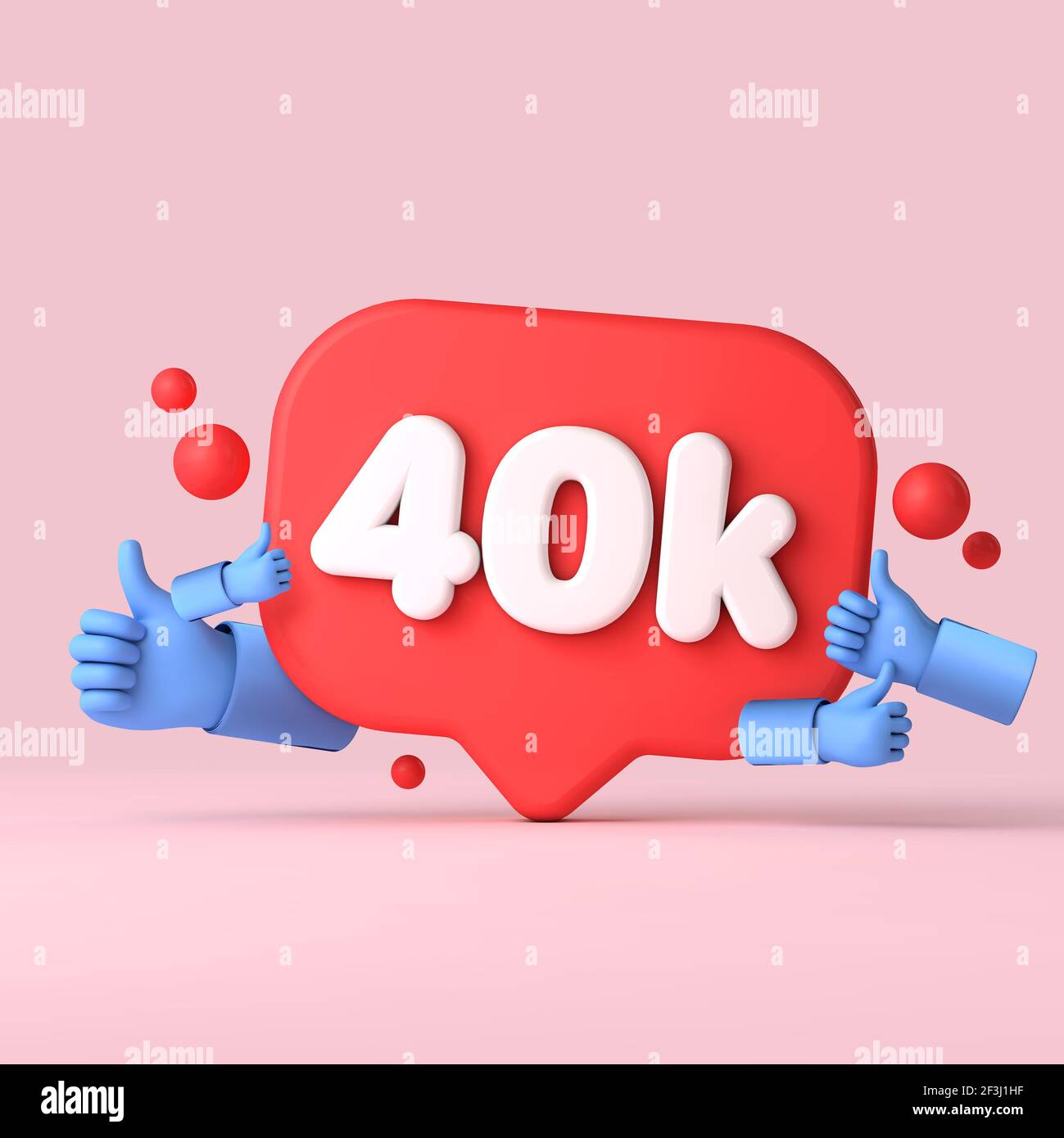 40 mille abonnés bannière de médias sociaux pouces vers le haut. Rendu 3D Banque D'Images