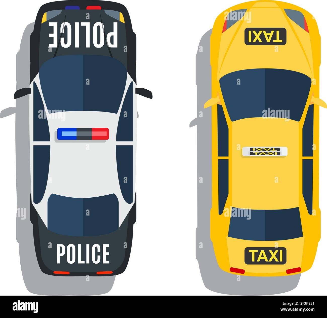 Police et voitures de taxi vue du dessus ensemble de vecteur. Illustration de Vecteur