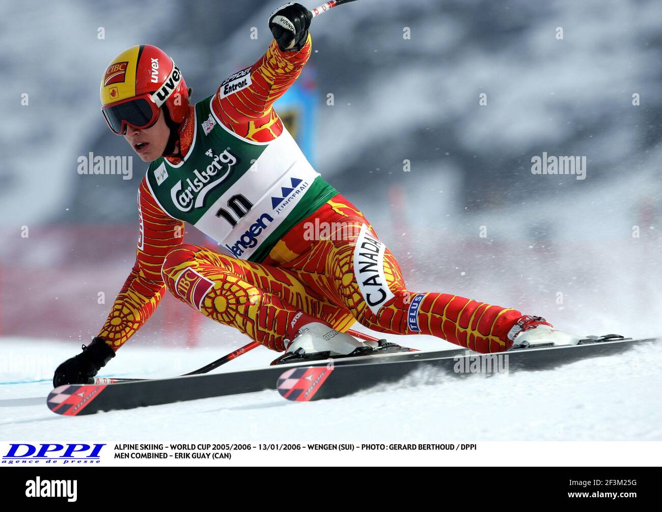 SKI ALPIN - COUPE DU MONDE 2005/2006 - 13/01/2006 - WENGEN (SUI) - PHOTO : GERARD BERTHOUD / DPPI HOMMES COMBINÉS - ERIK GUAY (CAN) Banque D'Images