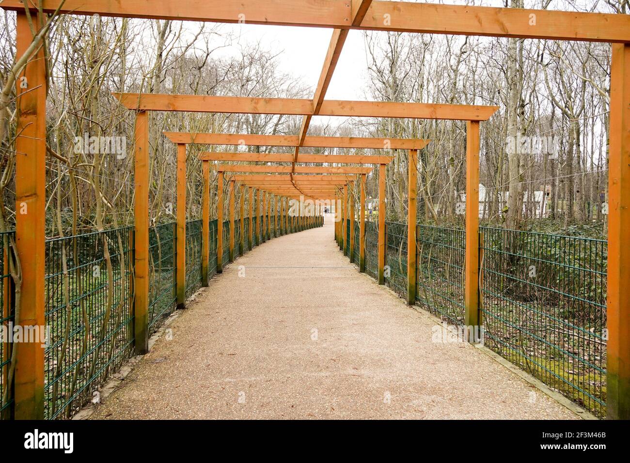 Pergola en bois sur la passerelle piétonne Banque D'Images