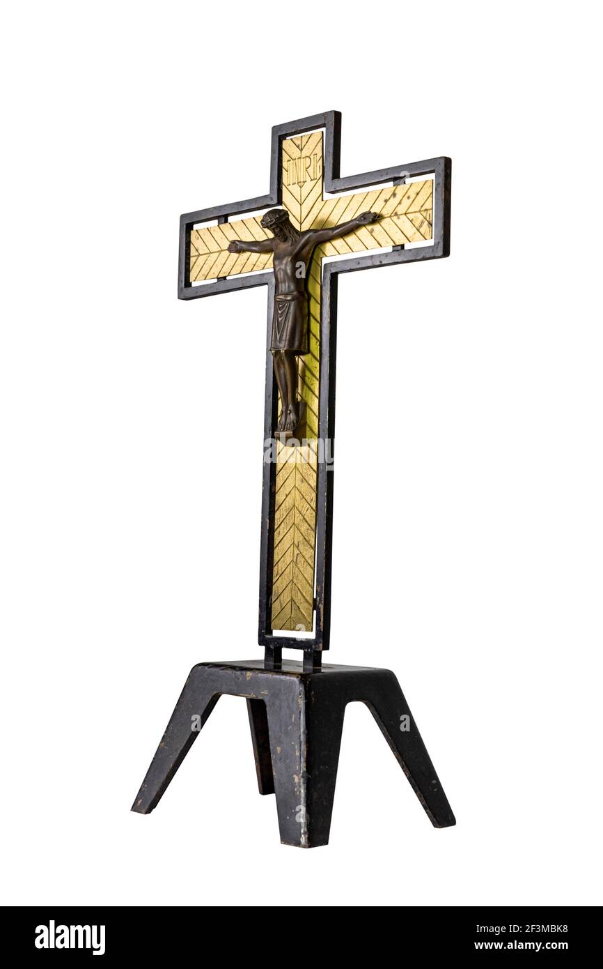 La crucifixion de Jésus-Christ. Croix isolée sur fond blanc Banque D'Images