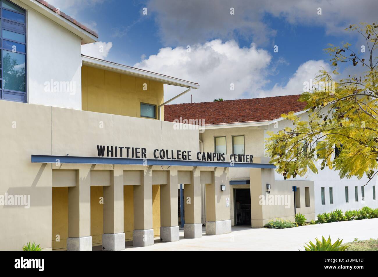 WHITTIER, CALIFORNIE 12 MARS 2021: Campus Centre at Whittier College UNE école d'arts libéraux dans le comté de Los Angeles. Banque D'Images