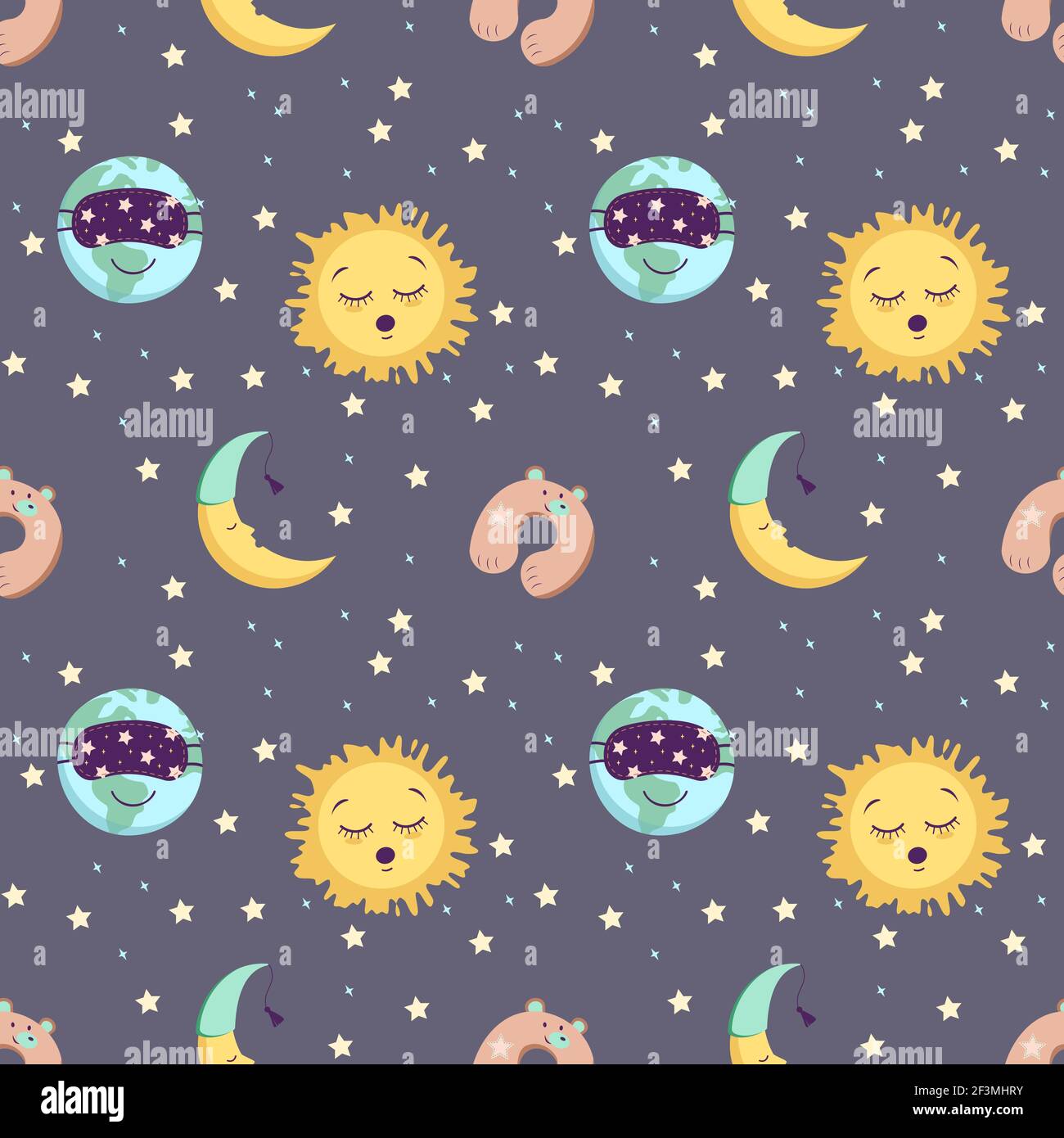 Motif sans couture avec soleil, terre et lune Illustration de Vecteur