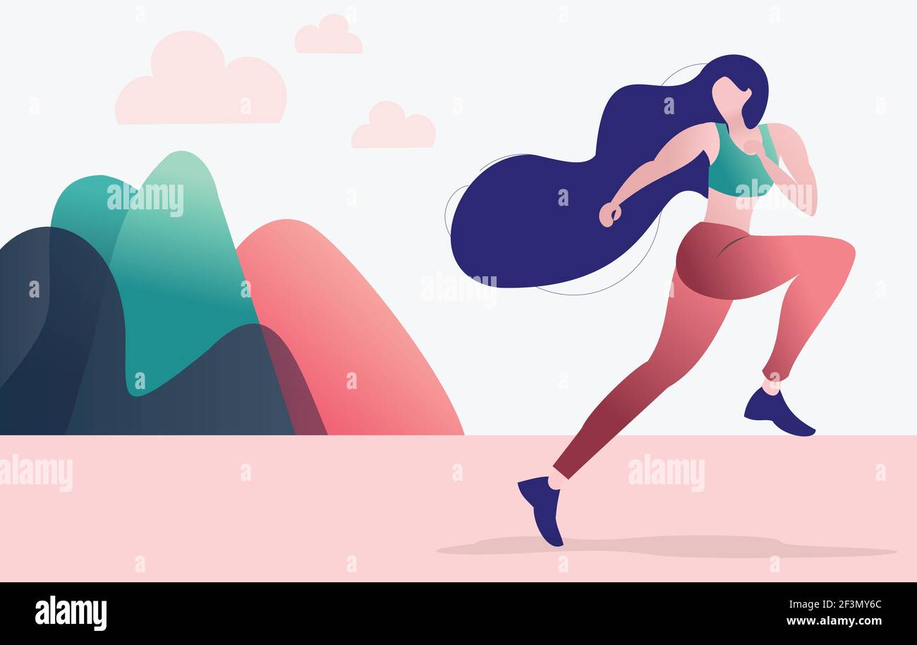 Femme sportive ou fille jogging. Femme en plein air. Illustration  vectorielle de personnage de dessin animé de style plat et coloré Image  Vectorielle Stock - Alamy