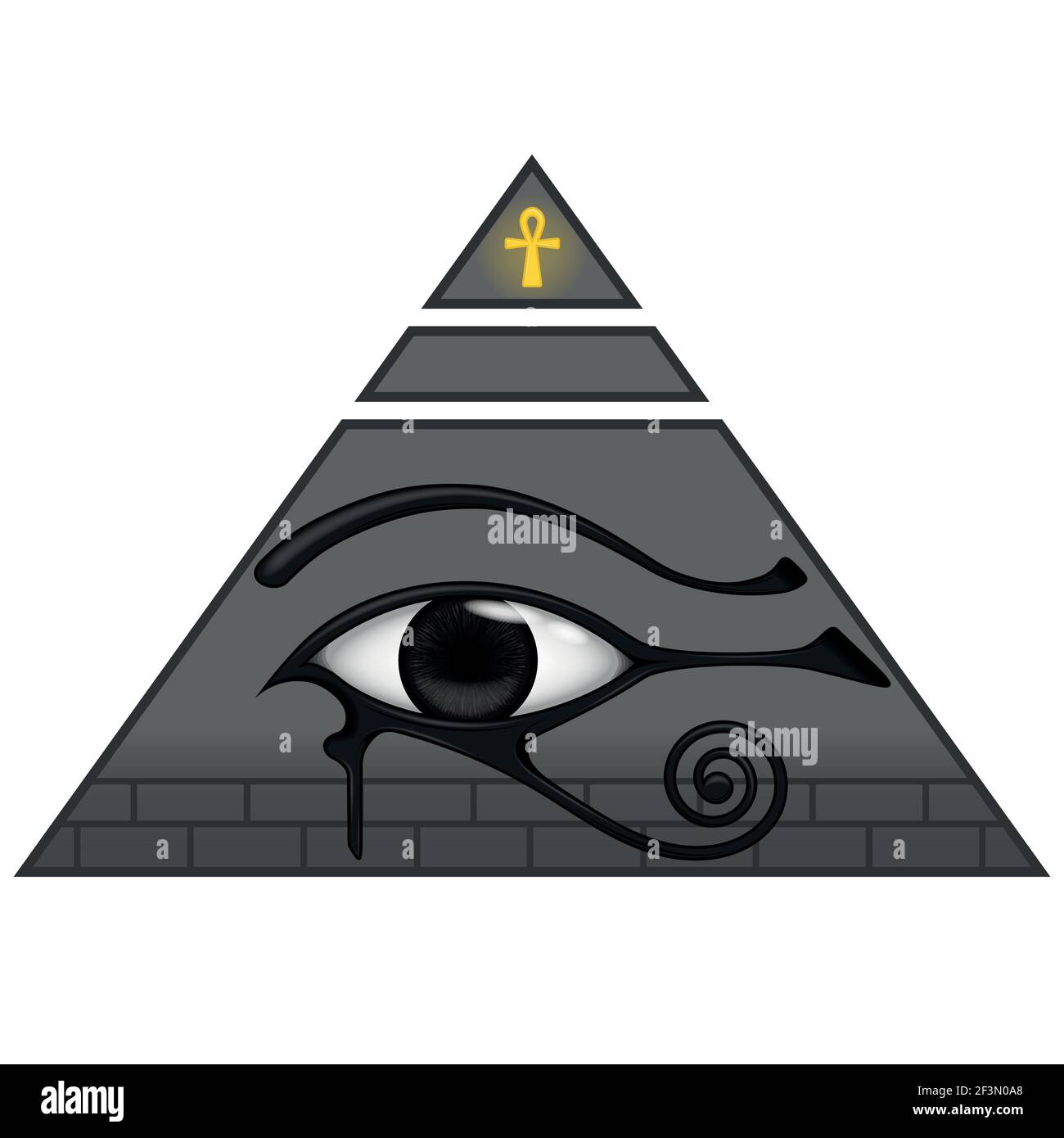 Illustration de l'ancienne pyramide égyptienne avec l'œil d'horus, symboles égyptiens anciens, œil d'horus, croix filetée. Illustration de Vecteur