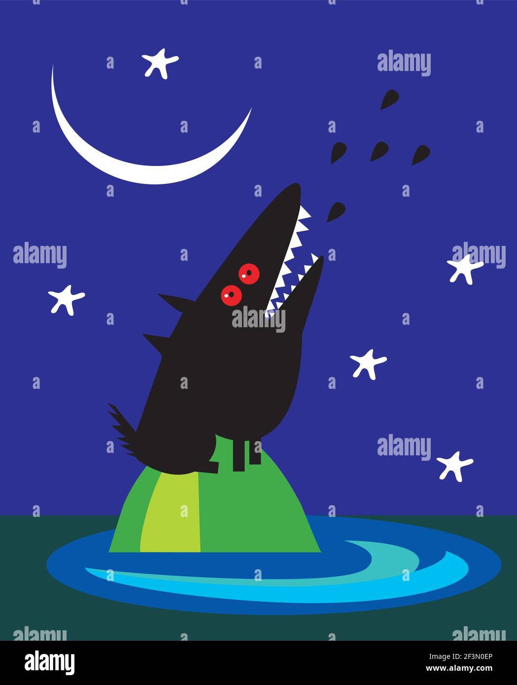 Loup hurlant sur la lune Illustration de Vecteur
