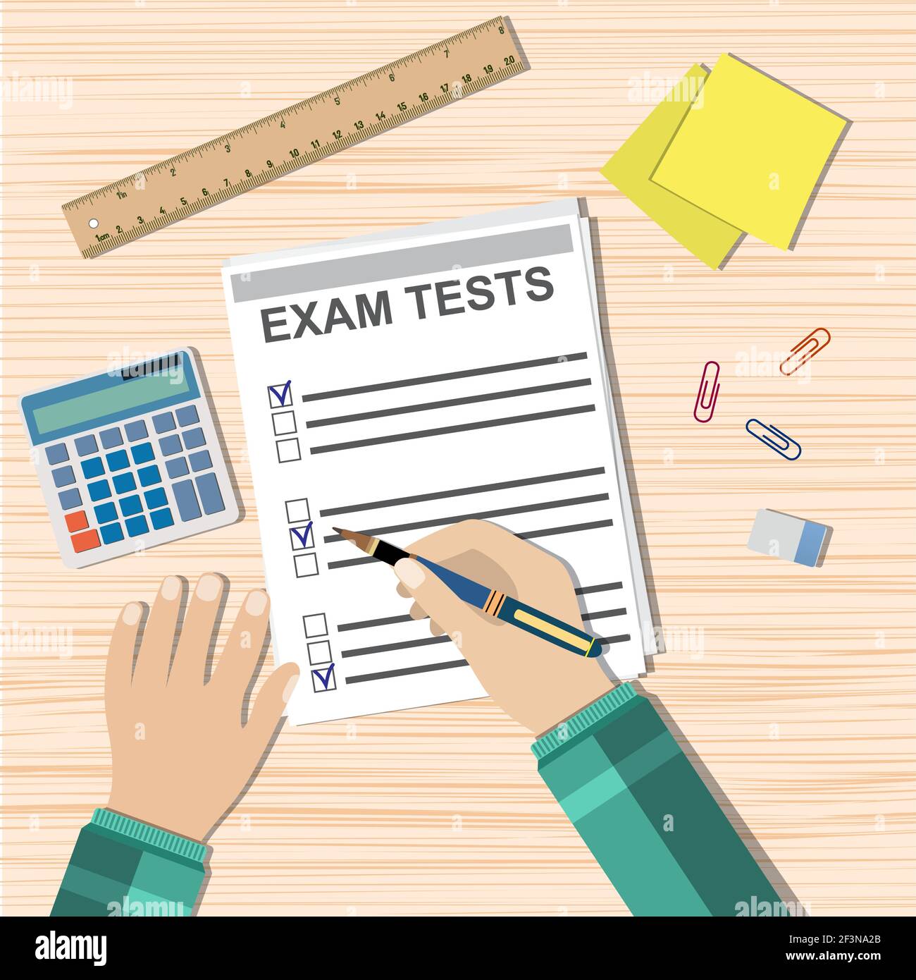 La main de l'étudiant remplit le questionnaire d'examen Illustration de Vecteur